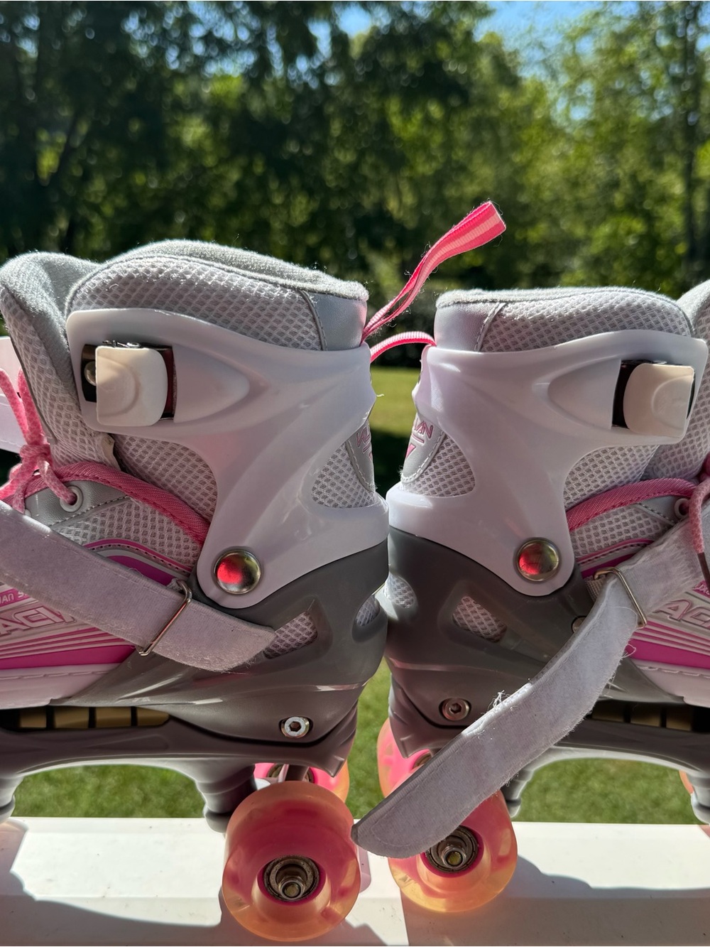 Kids Adjustable White and Pink Roller Skates - Youth Inline Skate